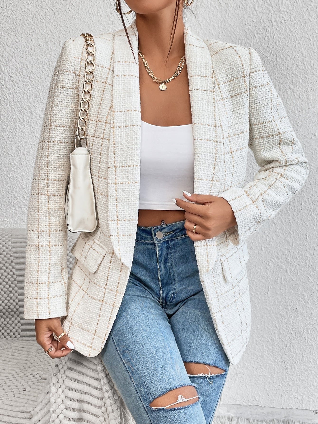 Blazer Feminino de Lã Xadrez