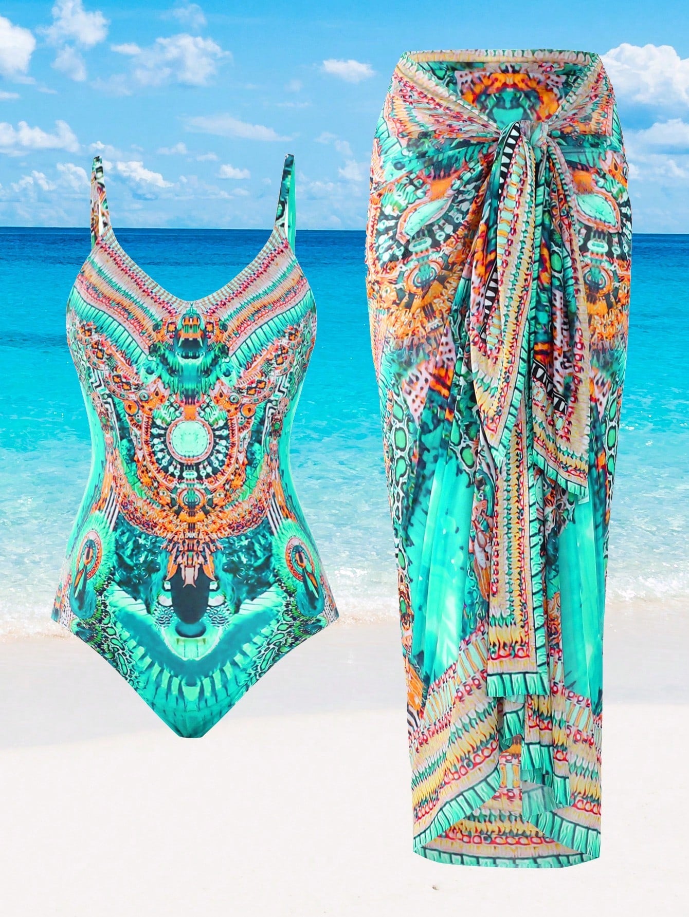 Maiô com saída de praia feminino e estampado Adriely