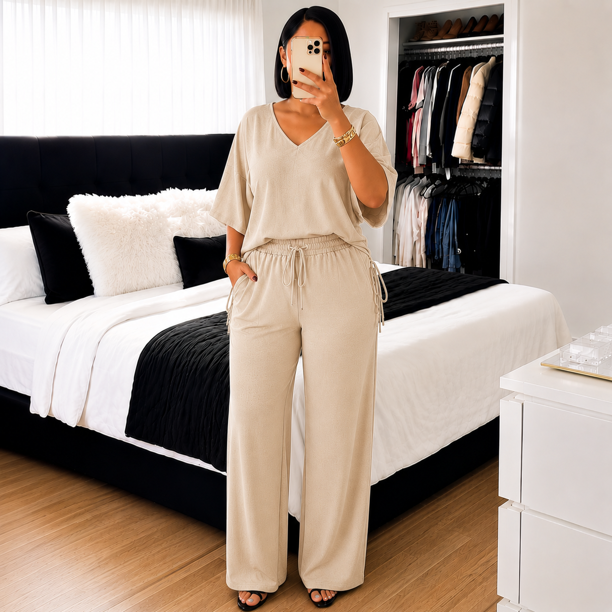 Conjunto Serena® – Blusa Ajustável + Calça Pantalona.