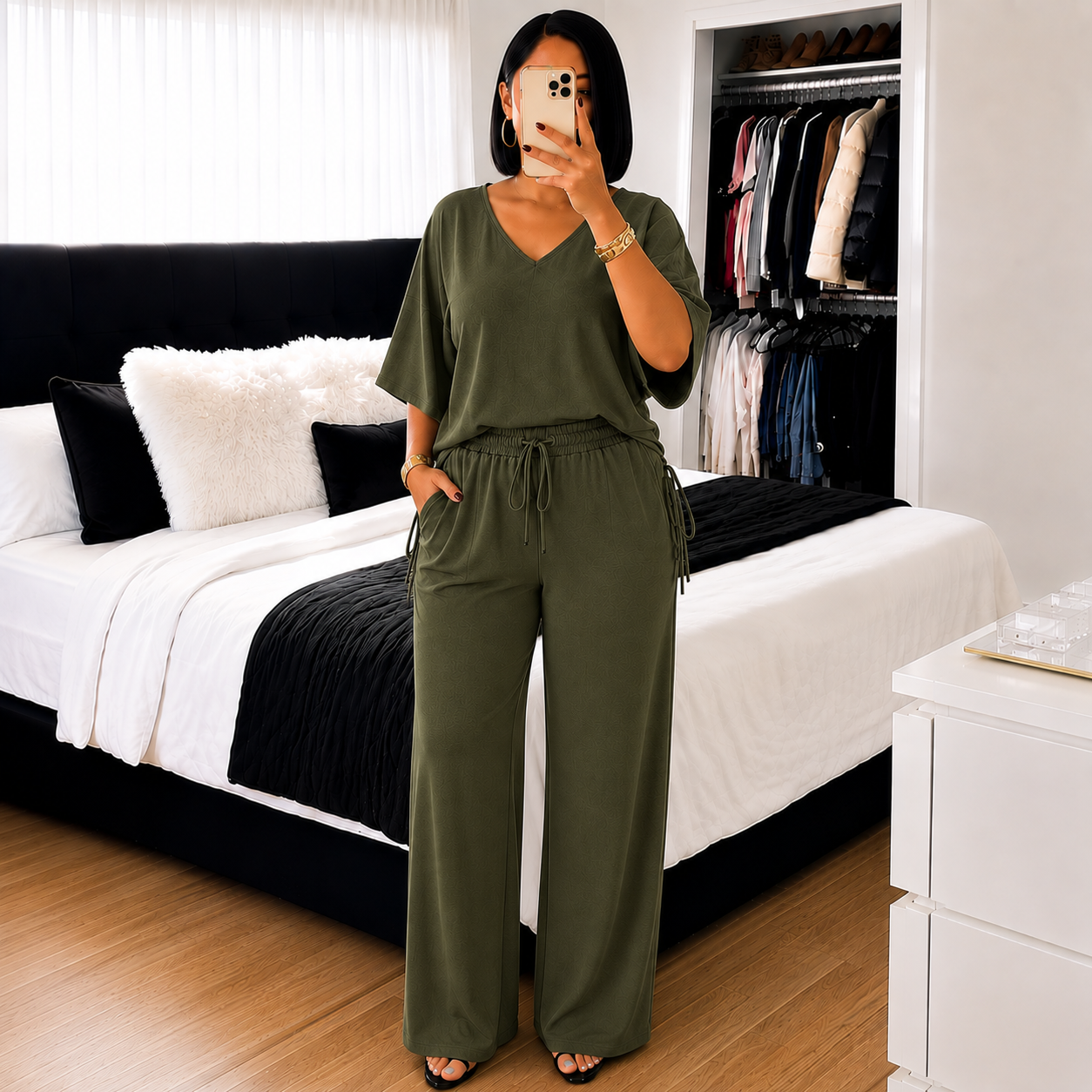 Conjunto Serena® – Blusa Ajustável + Calça Pantalona.