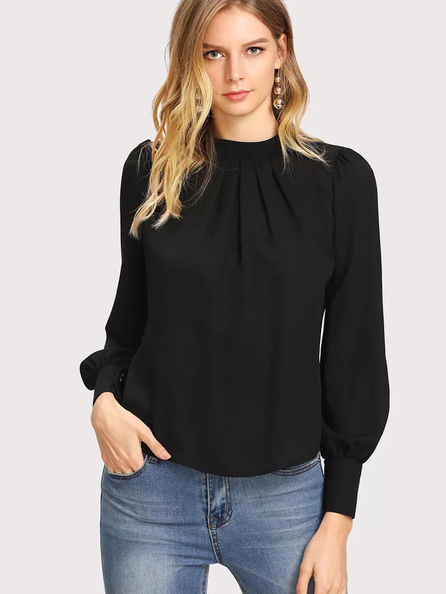 Blusa Feminina Franzida Manga Comprida Elegante