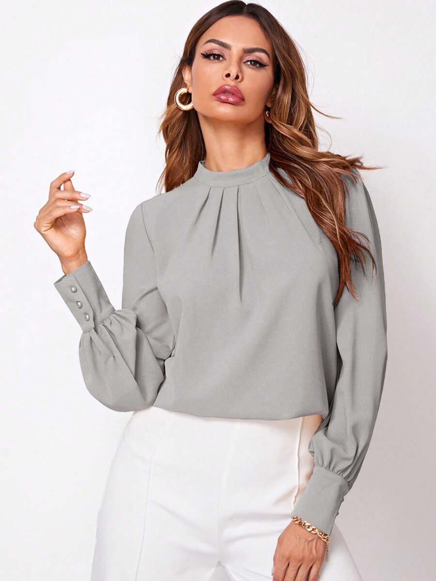 Blusa Feminina Franzida Manga Comprida Elegante