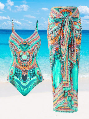 Maiô com saída de praia feminino e estampado Adriely