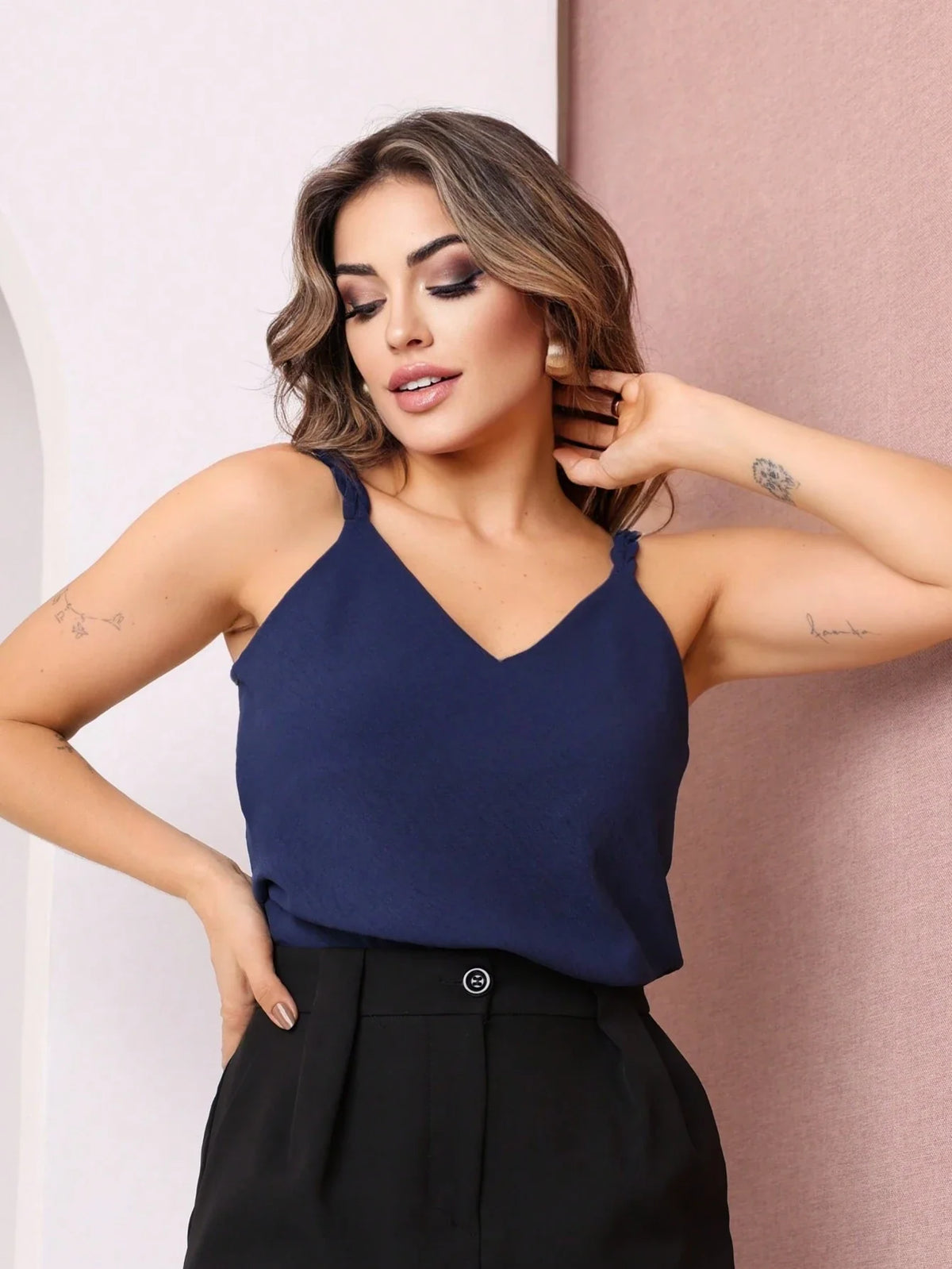 Blusa Regata Feminina Tecido Crepe
