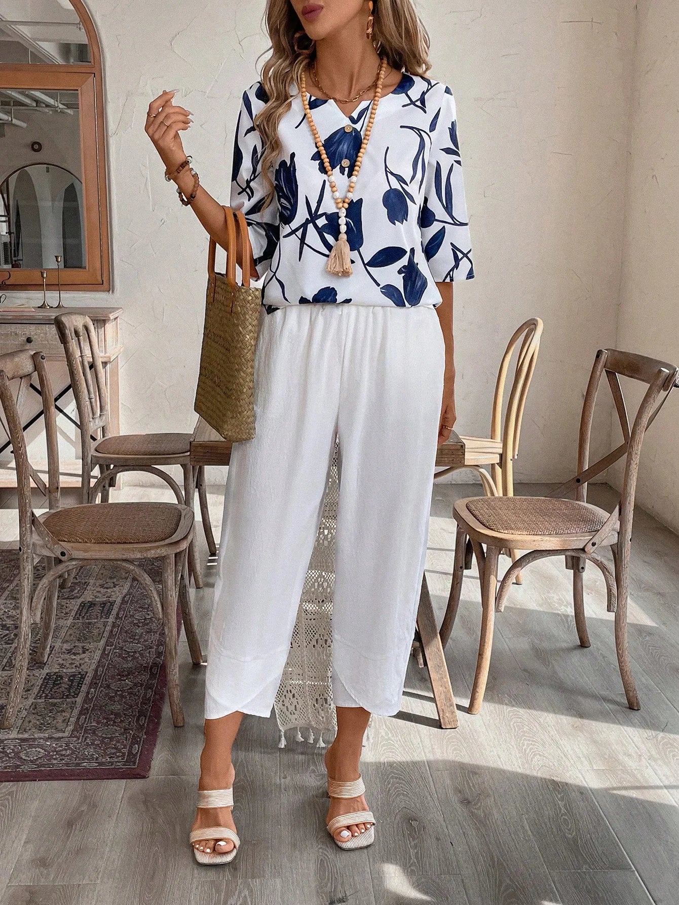 Conjunto Feminino Blusa Meia Manga e Capri