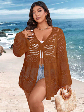 Cardigan Feminina de Praia Vazada com Amarração Frontal - Liana