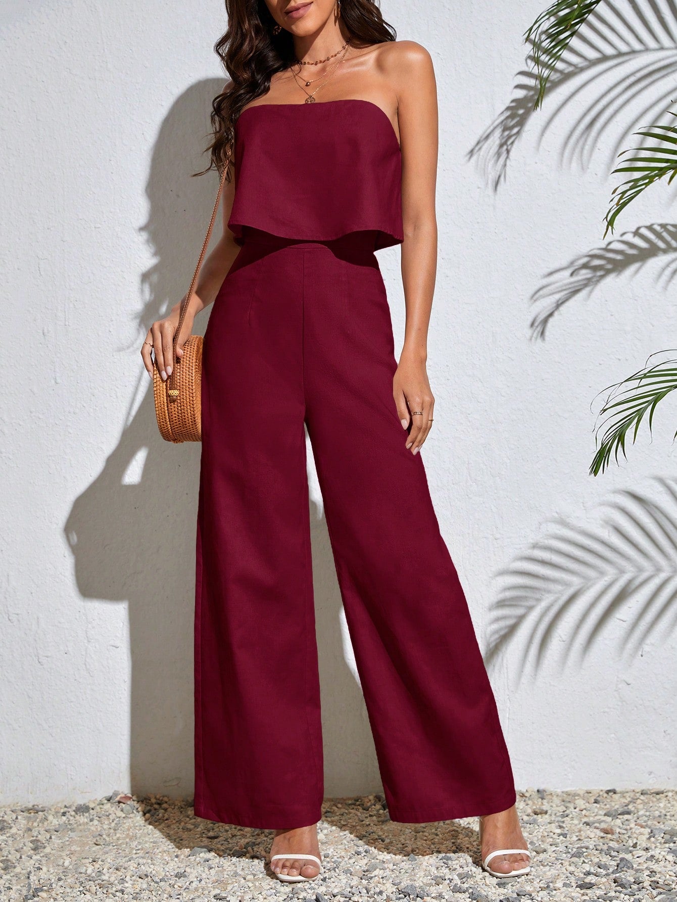 Macacão Feminino de Linho Tomara que Caia Pantalona