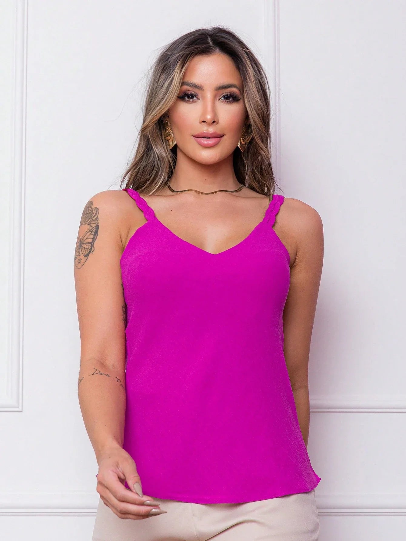Blusa Regata Feminina Tecido Crepe