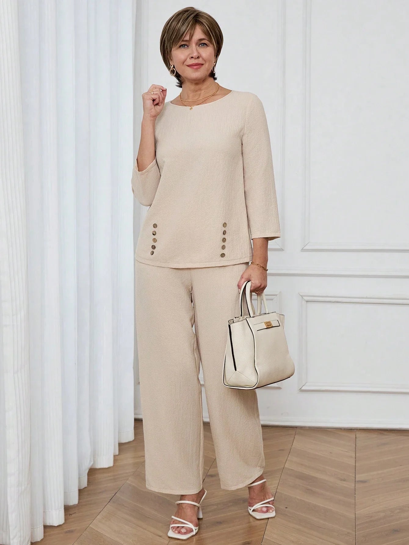 Conjunto Feminino Senhora Blusa e Calça Confortável