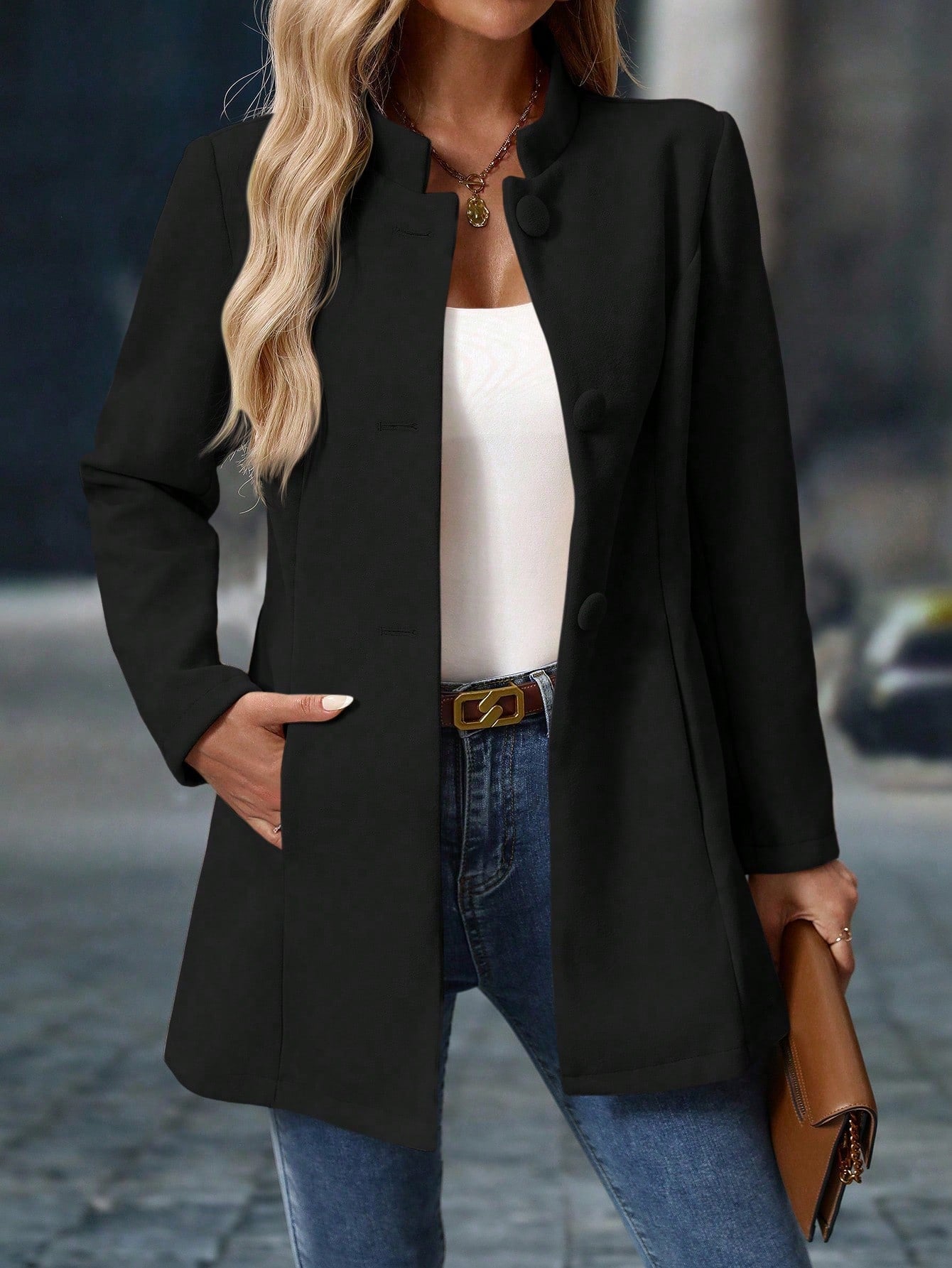 Casaco de Inverno Sobretudo Feminino Lã Batida Elegante