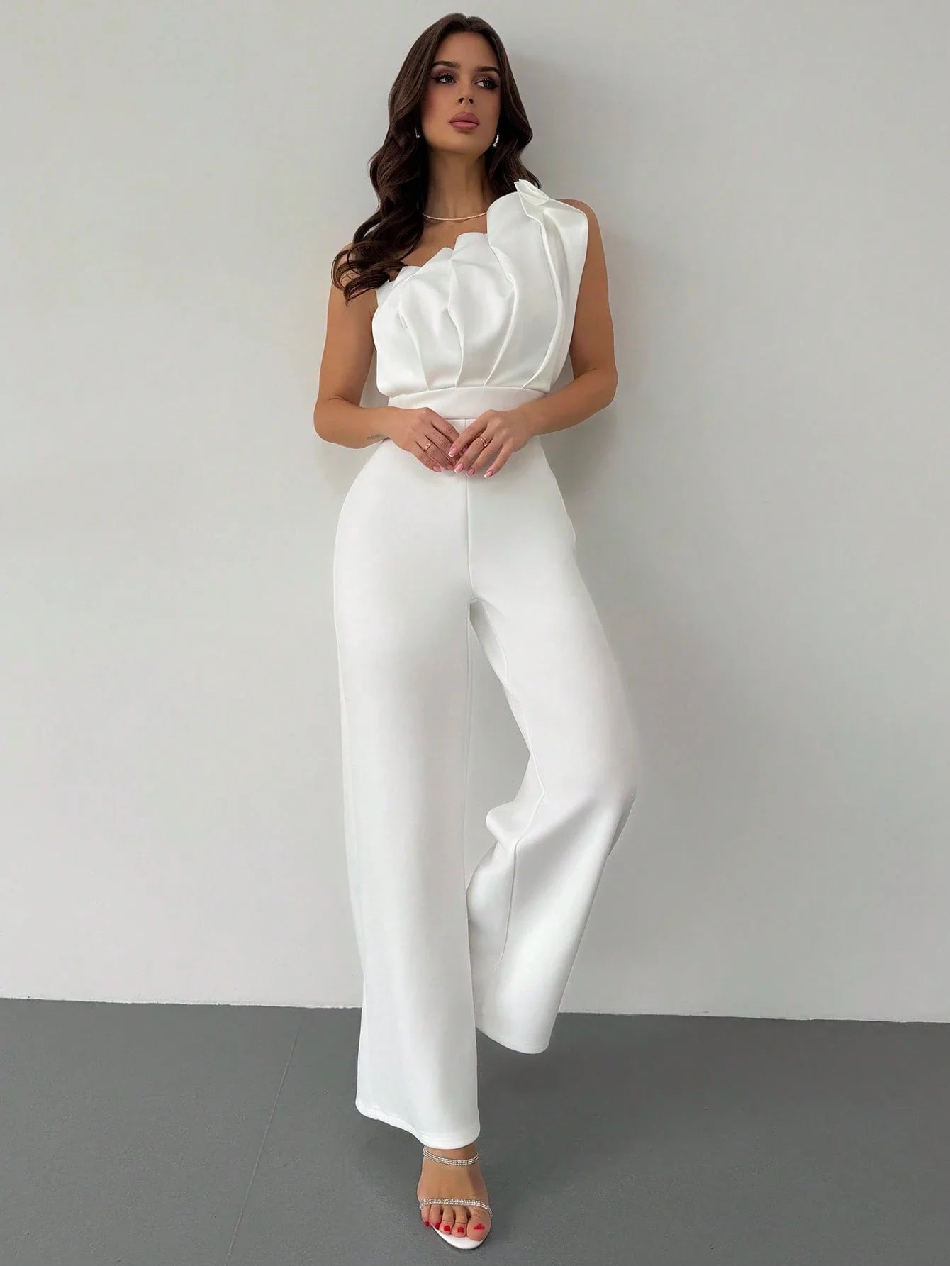 Macacão Feminino Elegante Plissado Um Ombro Só