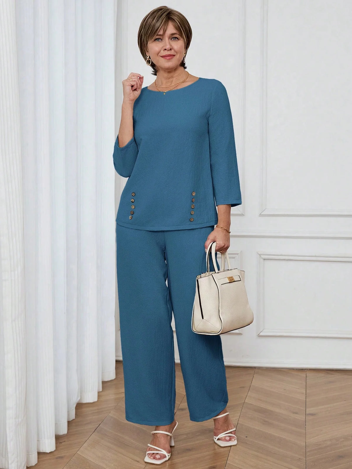Conjunto Feminino Senhora Blusa e Calça Confortável