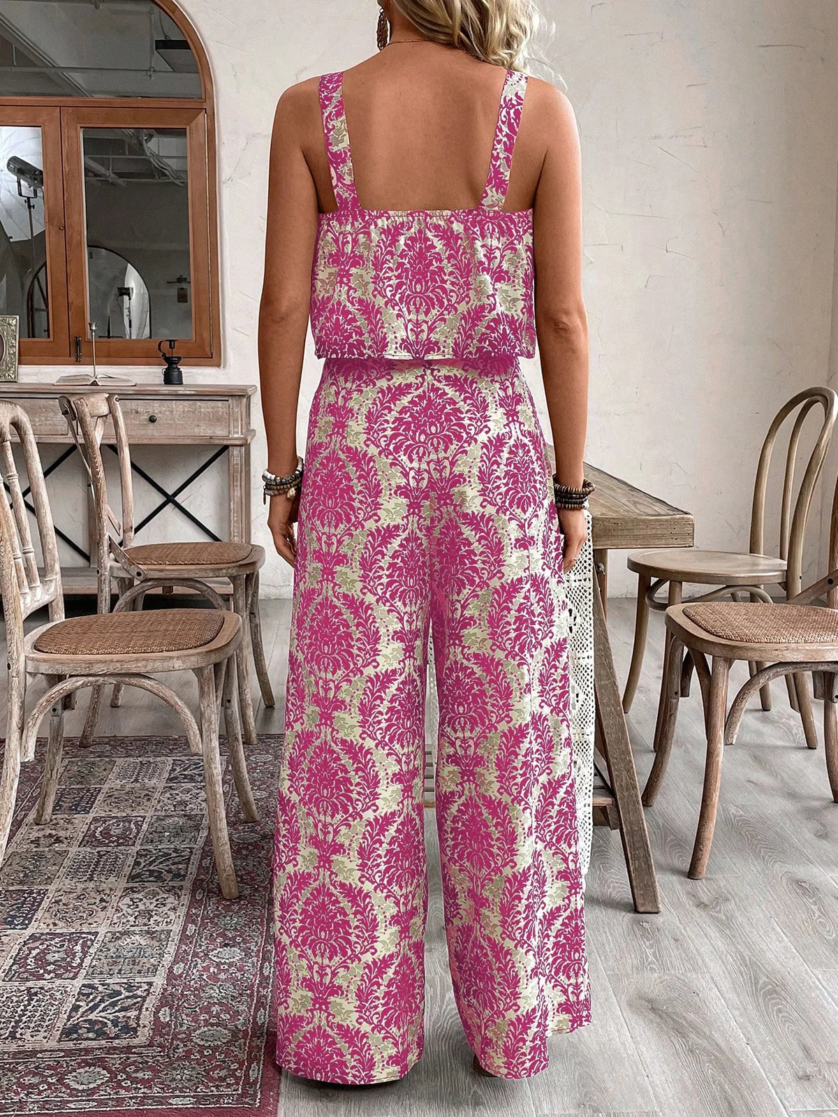 Conjunto Feminino Regata e Calça Soltinho Estampado Retrô