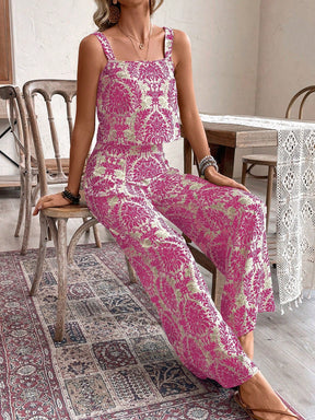 Conjunto Feminino Regata e Calça Soltinho Estampado Retrô
