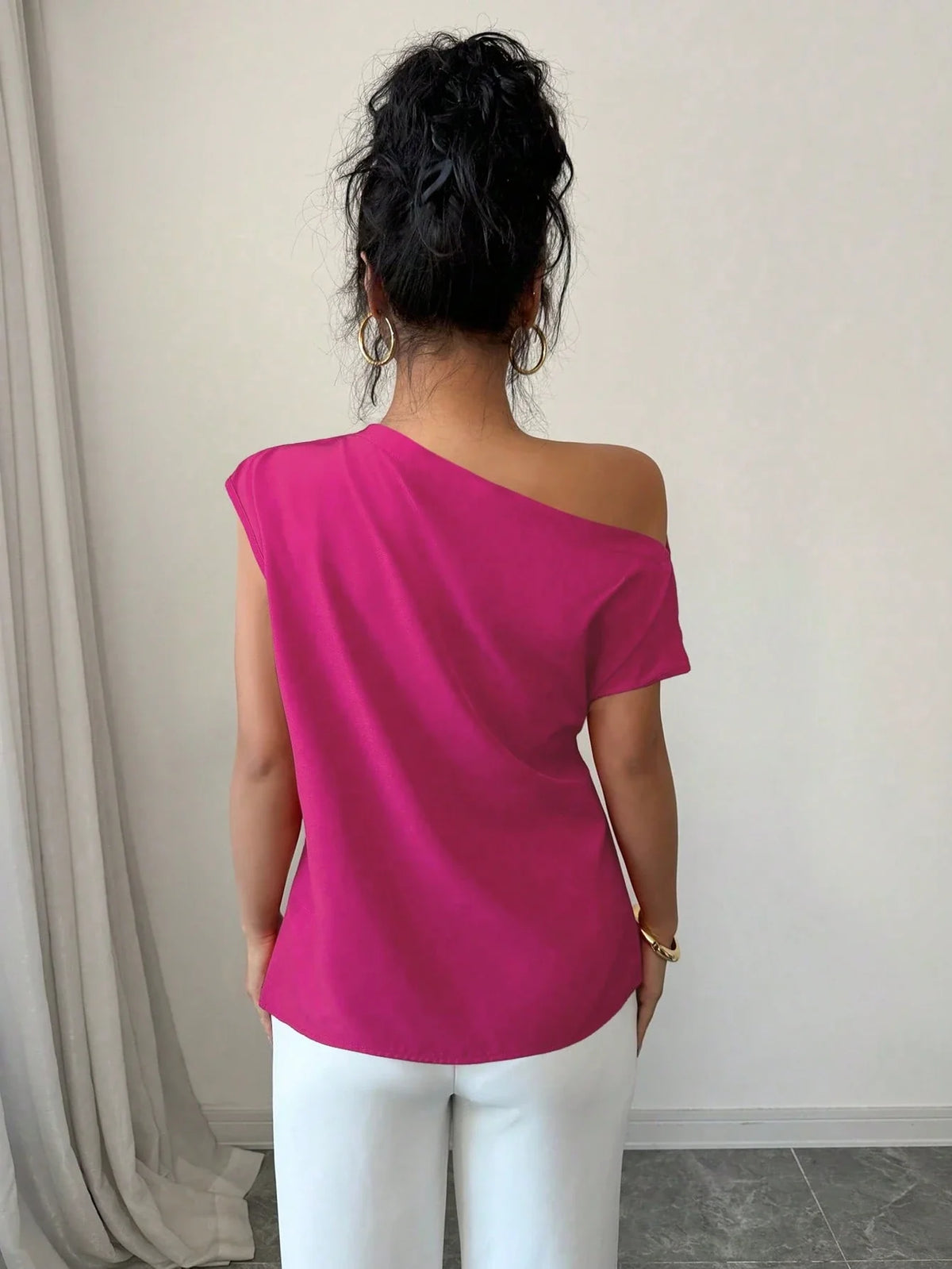 Blusa Elegante Feminina Manga Curta Assimétrica