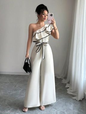 Macacão Feminino Pantalona Um Ombro Só com Babados