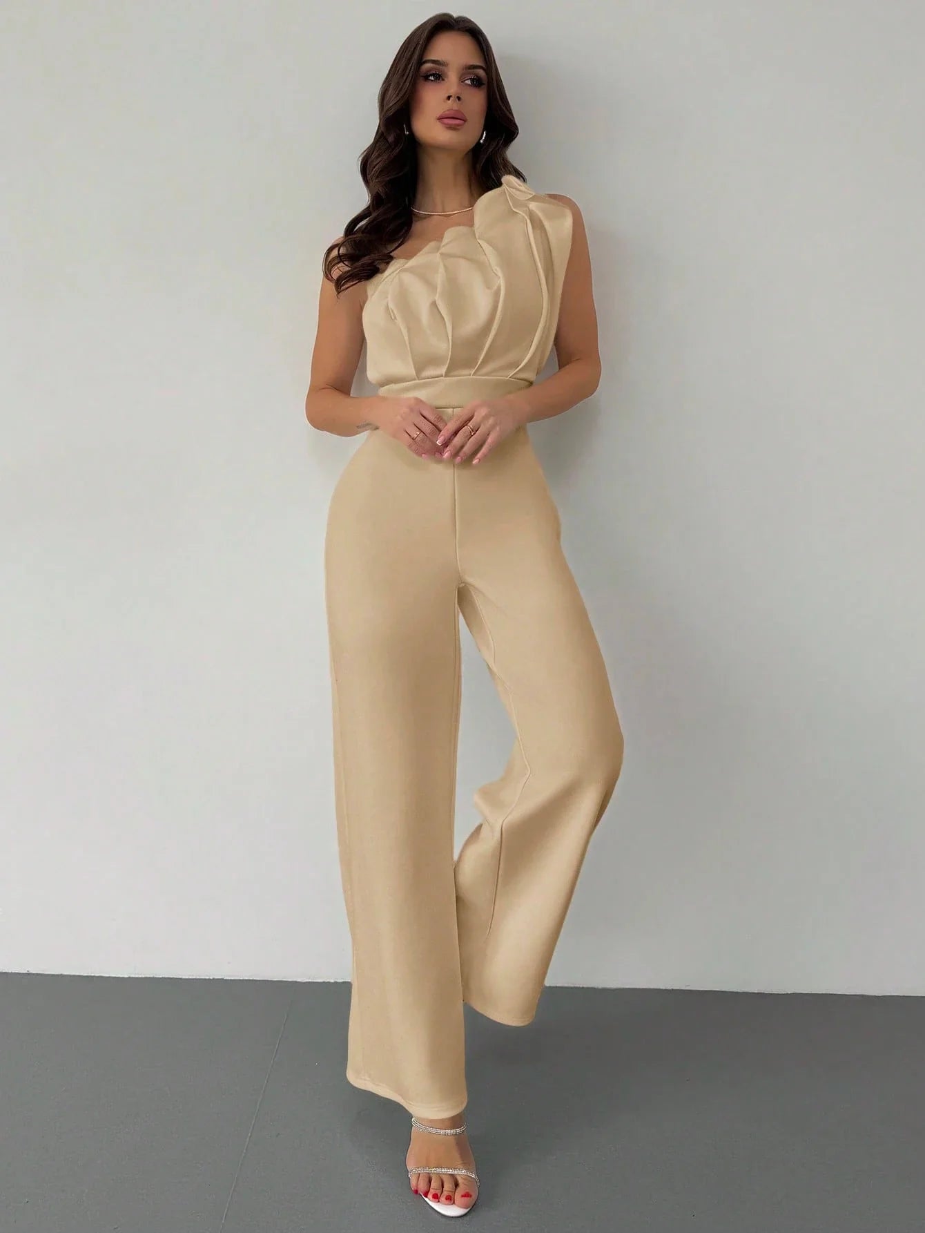 Macacão Feminino Elegante Plissado Um Ombro Só