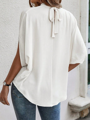 Blusa Feminina Manga Curta Caída Gola Alta