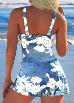 Maiô Estampado Floral Com Saia Assimétrica E Laço Lateral