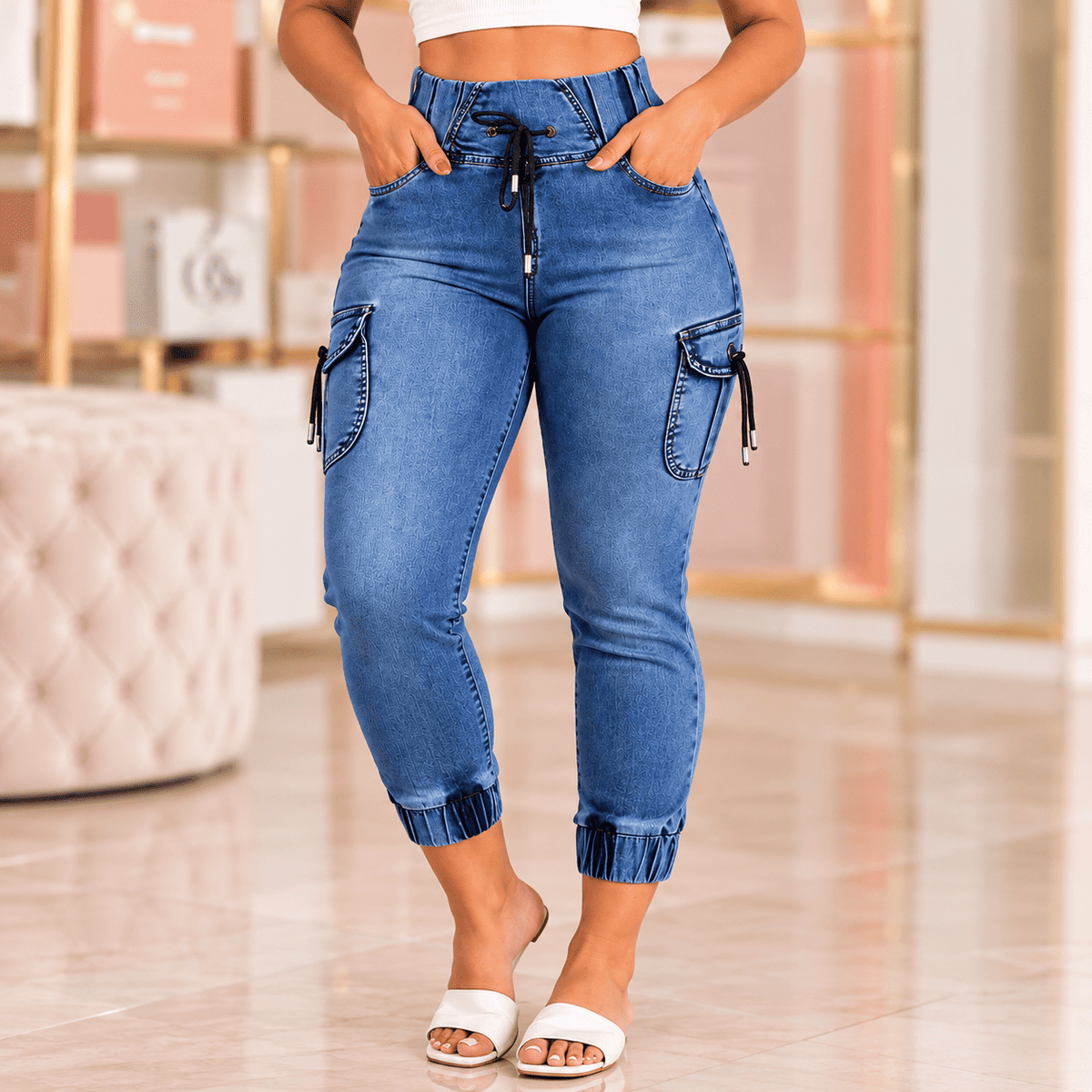 Calça Jeans Cargo Milano – Cintura Alta