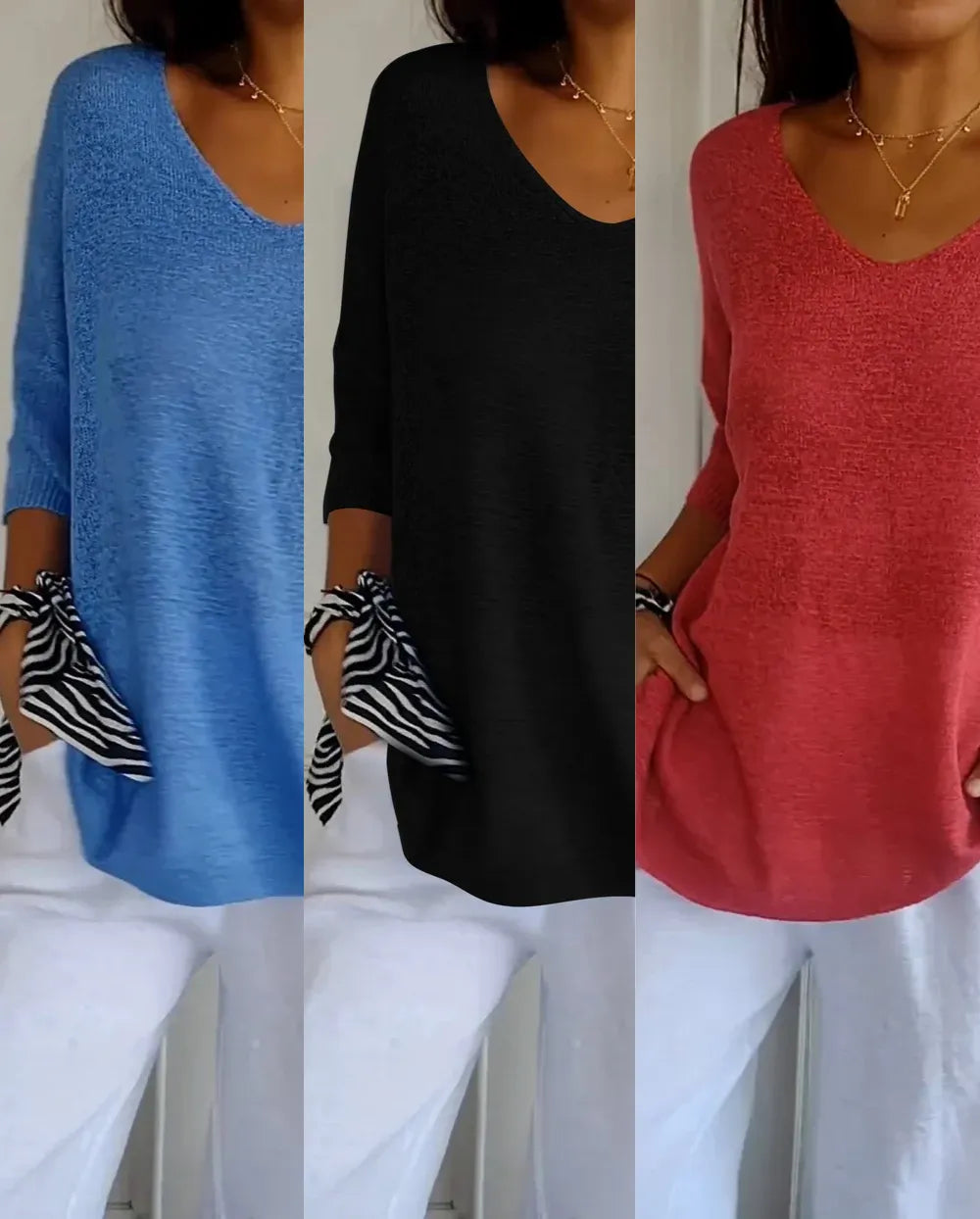 Kit 3 Blusas Luna® em Malha Leve – Decote V