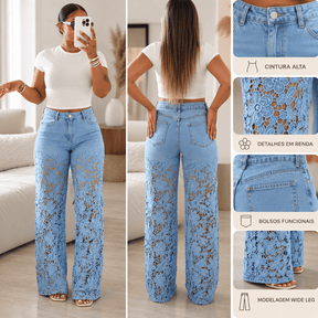Calça Jeans Florença – Renda Floral.