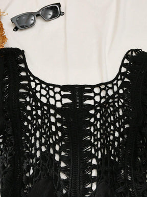 Vestido de Cobertura Feminino com Inserções em Crochê e Mangas Fluidas - Beatriz